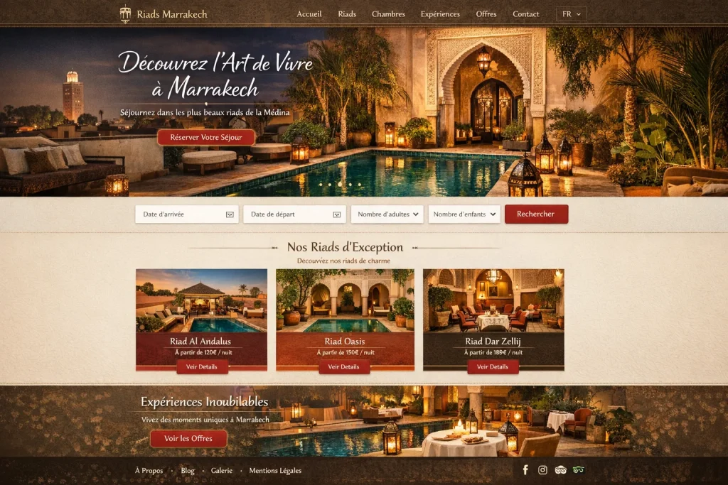 Création de site web pour riads, auberges et maisons d’hôtes à marrakech et au Maroc